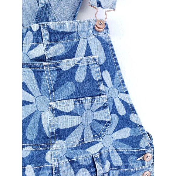 No Boundaries Denim Floral Print Shortalls With Buckle Straps Juniors Medium - Picture 6 of 11